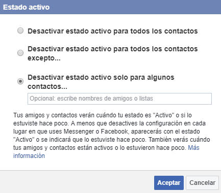 Configurar estado en facebook web