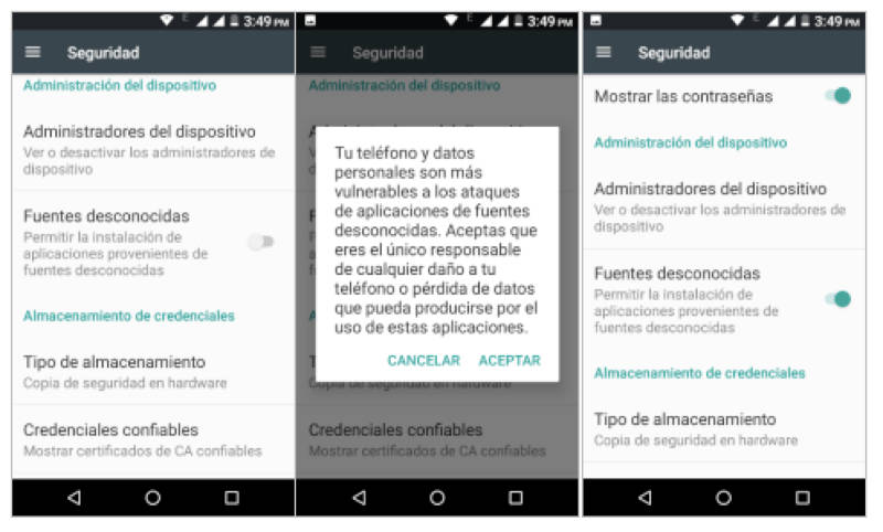 Configuracion seguridad android instalar aplicaciones de terceros