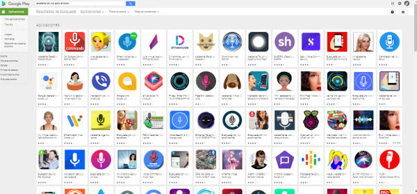 Google Play, resultados de búsqueda: Asistente de voz para Android