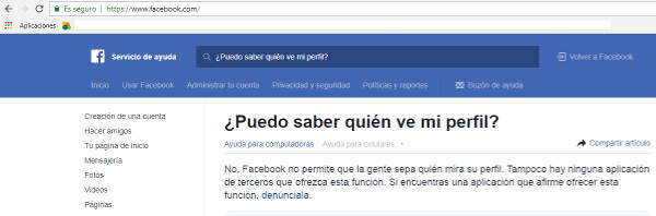 respuesta oficial de facebook