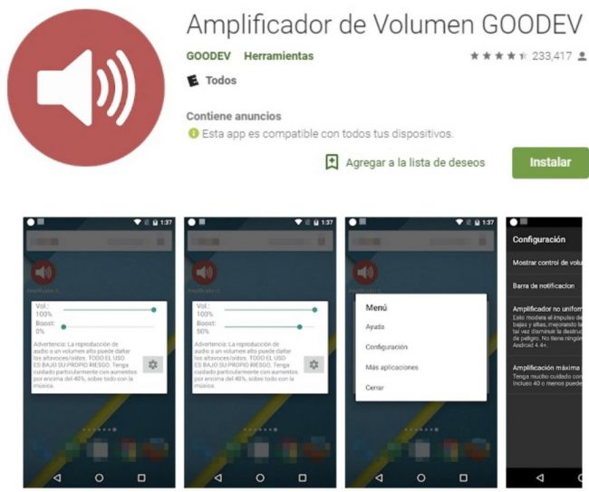 Mejorar volumen auriculares android con Amplificador de Volumen GOODEV